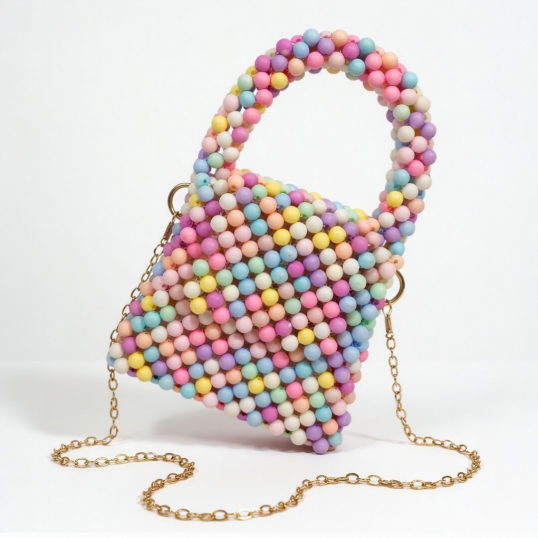 Rexsz Multicolor Pastel Beaded Handbag | Handmade Elegant Party Bag for Girls
