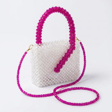 Rexsz White & Pink Dual-Tone Beaded Bag