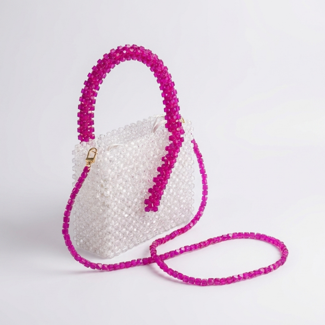 Rexsz White & Pink Dual-Tone Beaded Bag