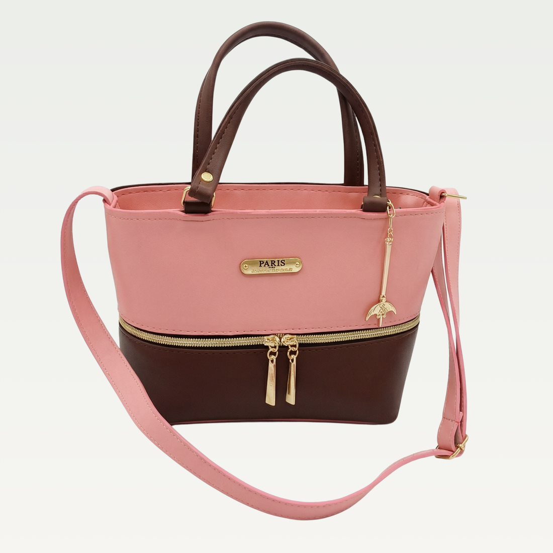 Rexsz Elegant Pink & Brown Leather Handbag for Women