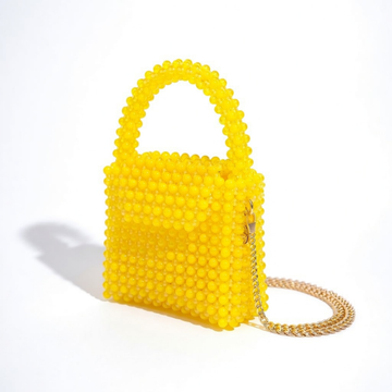 Rexsz Yellow Crystal & Velvet Mix Beaded Bag | Handmade Elegant Party Handbag