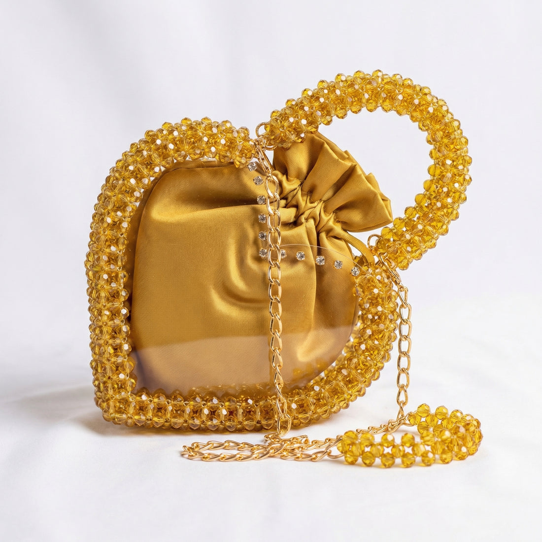 Rexsz Handmade Crystal Beaded Heart Bag with Acrylic Sheet – Elegant Golden