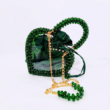Rexsz Handmade Crystal Beaded Heart Bag with Acrylic Sheet – Elegant Golden