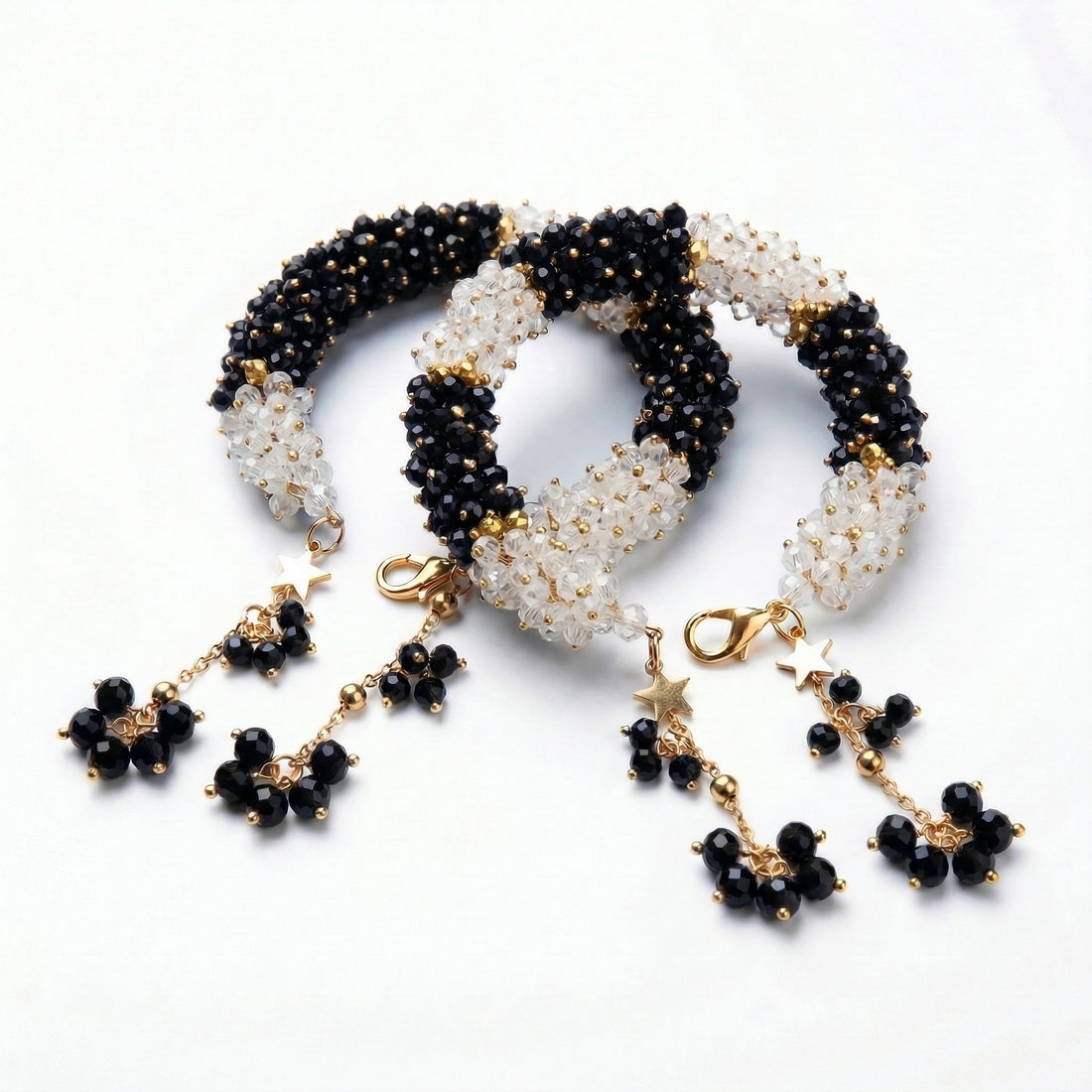 Rexsz Handmade Crystal Beaded Dual Color Gajra Pair (2 Pieces)