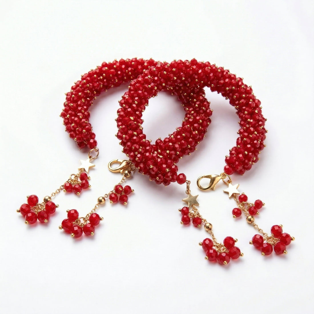 Rexsz Handmade Beaded Crystal Gajra Pair for Women