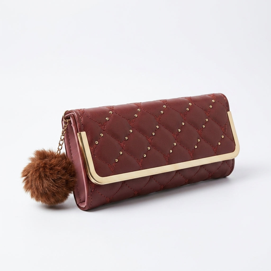 Rexsz Women's Quilted Studded Long Clutch Wallet
