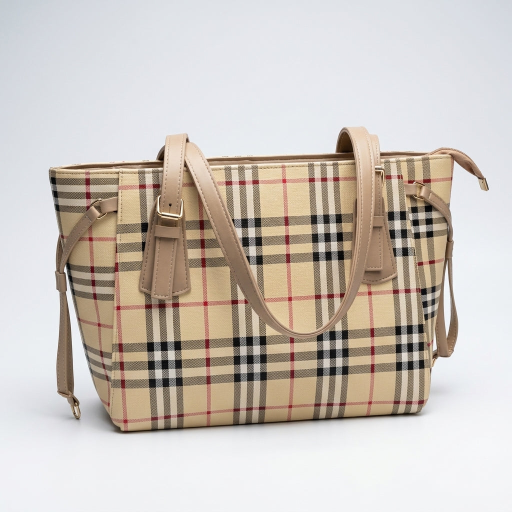 Rexsz Check Tote Bag | Stylish Large Capacity Shopping & Daily Use Handbag
