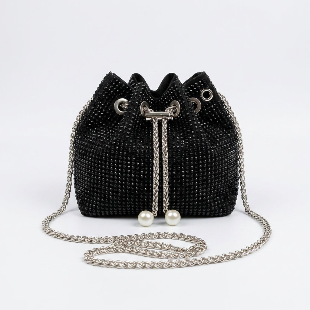 Rexsz Rhinestone Drawstring Bucket Bags