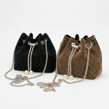 Rexsz Rhinestone Drawstring Bucket Bags
