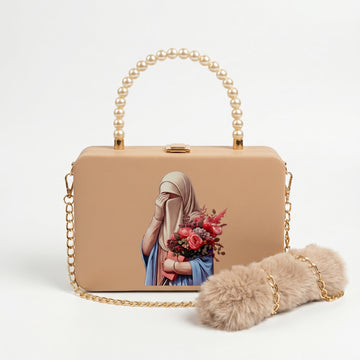 Rexsz Hijab Girl Printed Box Clutch | Stylish Hard Case Party Clutch for Girls