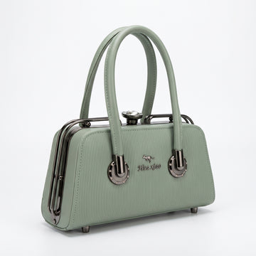 Elegant Leather Handbag with Pearl Lock & Stone | Stylish Party & Formal Shoulder Bag