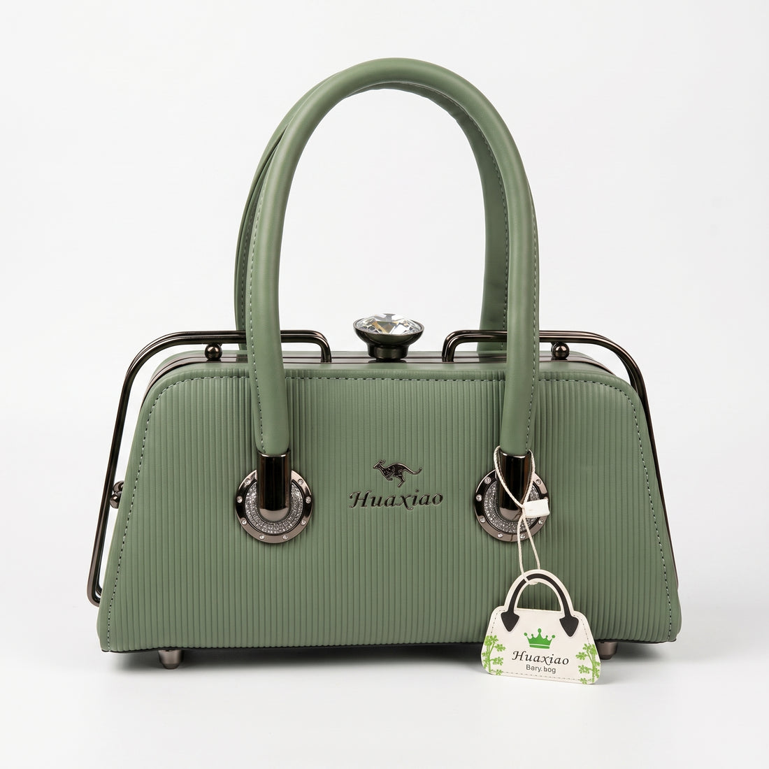 Elegant Leather Handbag with Pearl Lock & Stone | Stylish Party & Formal Shoulder Bag