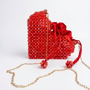 Rexsz Red Beaded Heart Crossbody Bag