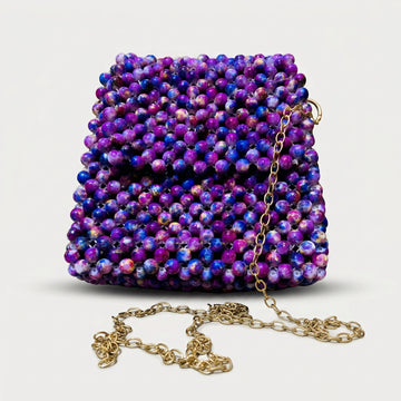Rexsz Purple Marbled Beaded Handbag