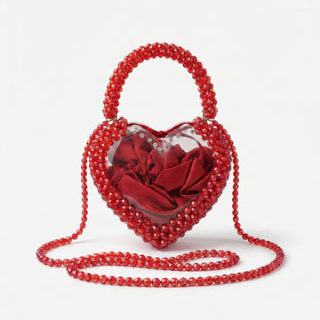 Rexsz Red Acrylic Heart Shape Bag with Beads