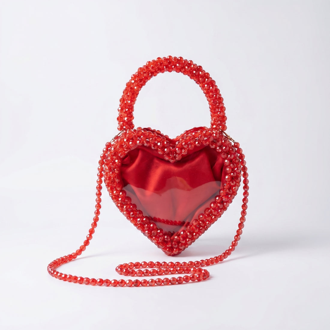 Rexsz Red Acrylic Heart Shape Bag with Beads