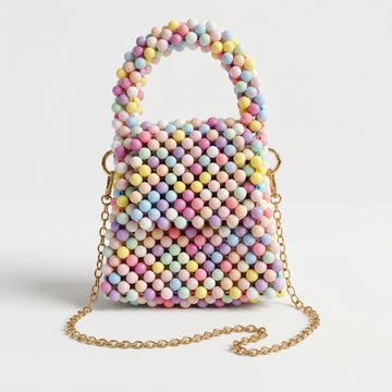 Rexsz Multicolor Pastel Beaded Handbag | Handmade Elegant Party Bag for Girls