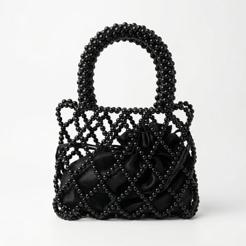 Rexsz Black Beaded Net Bag