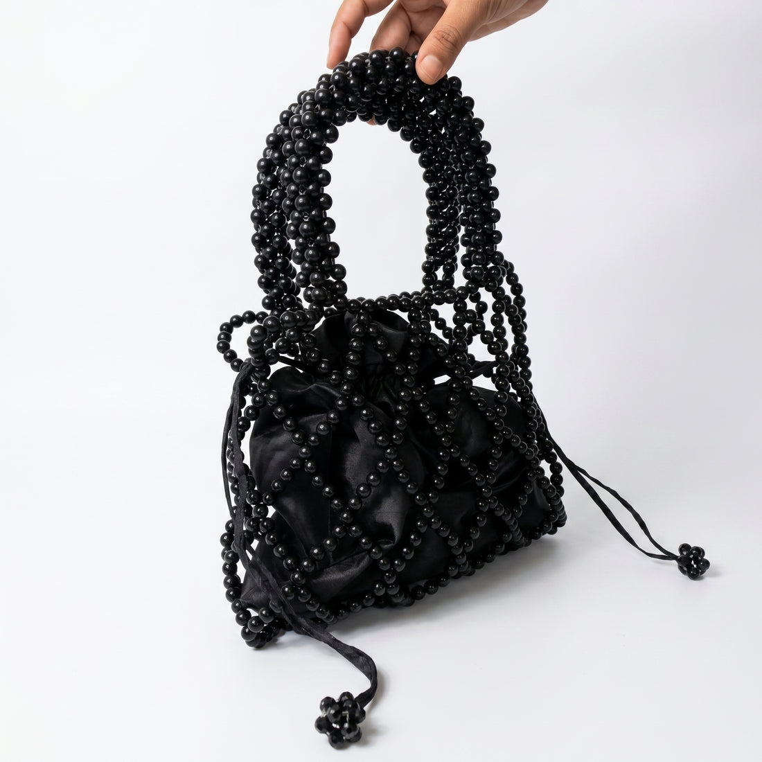 Rexsz Black Beaded Net Bag