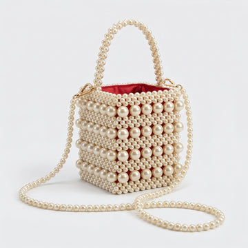 Rexsz Square Shape Pearl Bag | Elegant Handmade Pearl Beaded Handbag for Women