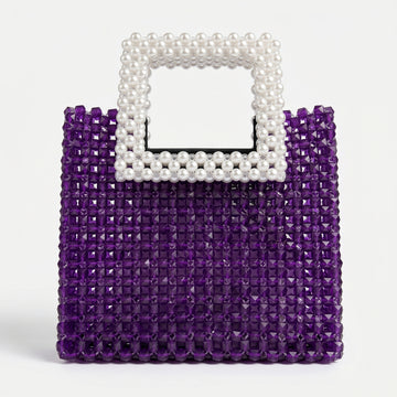 Rexsz Purple and White Beaded Tote Bag