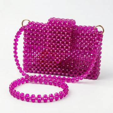 Rexsz Pink Beaded Crossbody Bag | Handmade Stylish Party & Casual Bag for Girls