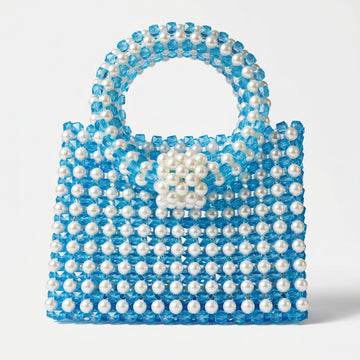 Rexsz Blue and White Beaded Handbag | Handmade Elegant Party Bag for Women