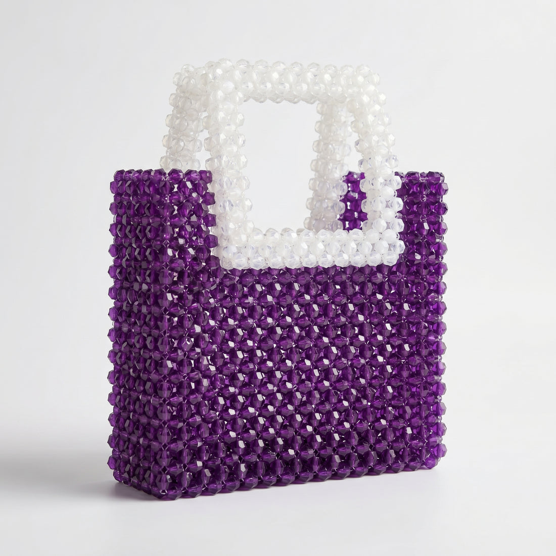 Rexsz Purple and White Beaded Tote Bag