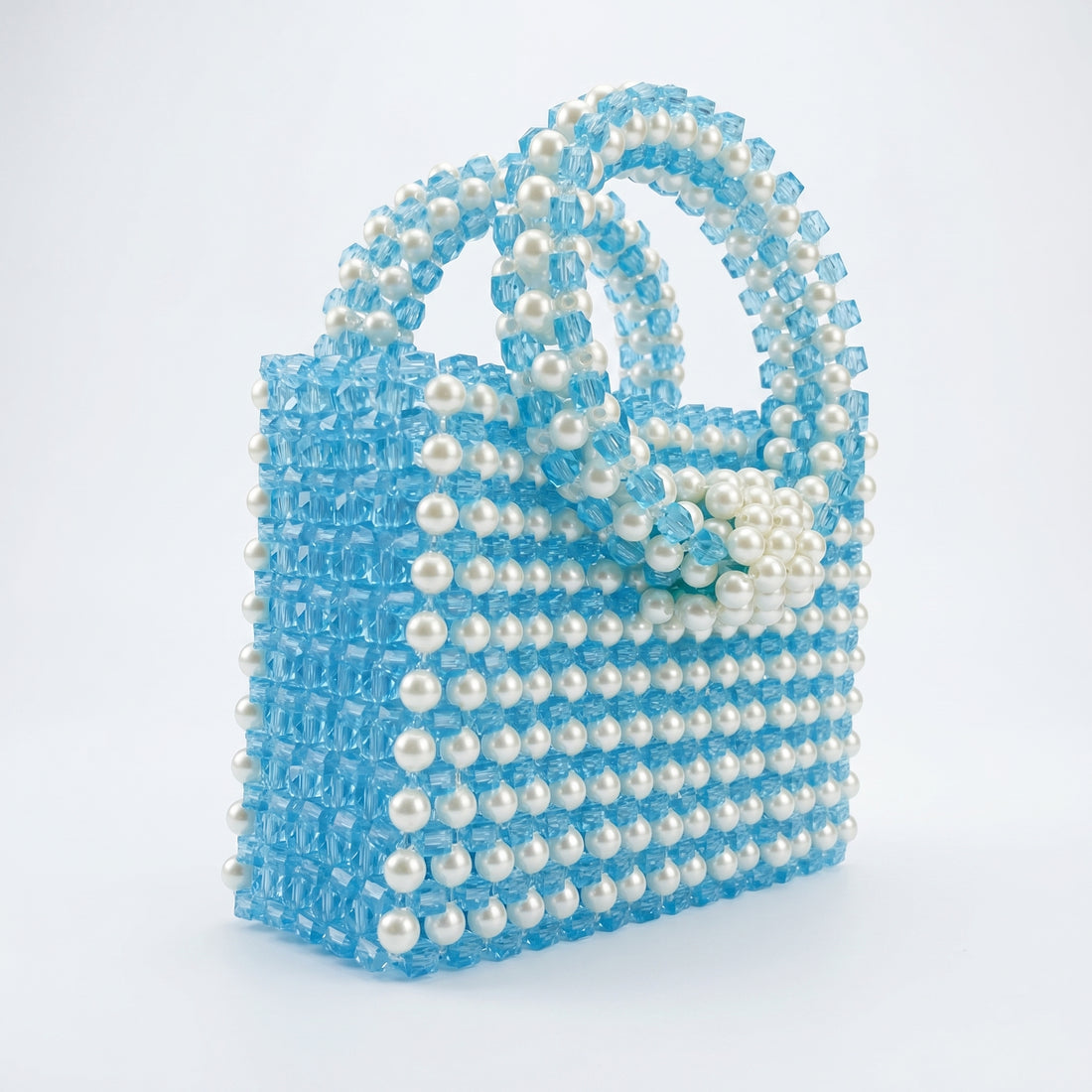 Rexsz Blue and White Beaded Handbag | Handmade Elegant Party Bag for Women