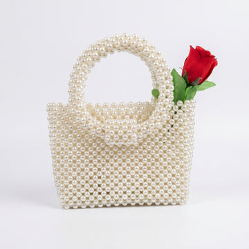 Rexsz Elegant Pearl Bow Beaded Bag | Handmade Stylish Party & Wedding Handbag