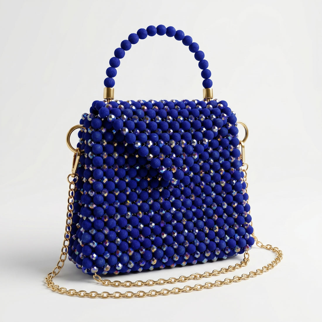 Rexsz Blue Crystal & Velvet Mix Beaded Bag | Elegant Handmade Party Handbag