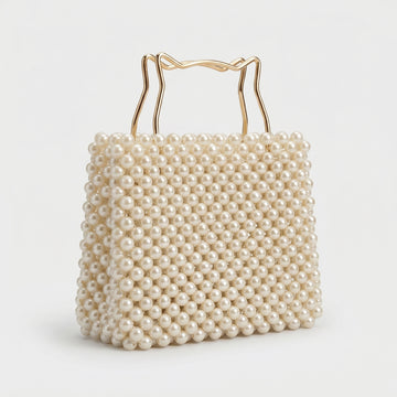Rexsz White Pearl Beaded Bag | Elegant Handmade Wedding & Party Handbag