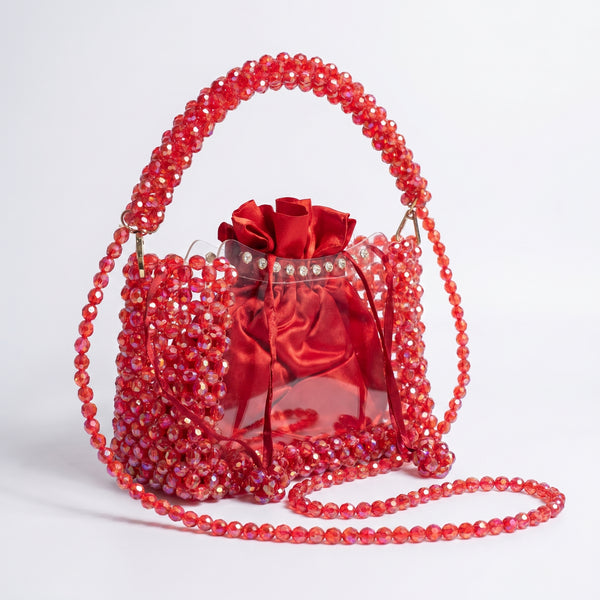 Rexsz Red Beaded Transparent Pouch Bag