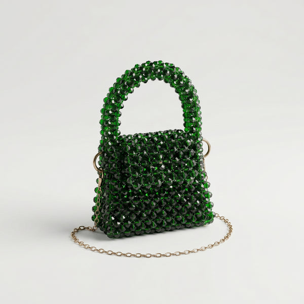 Rexsz Emerald Green Crystal Beaded Mini Bag