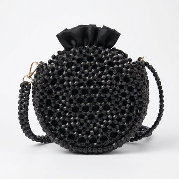 Rexsz Black Beaded Round Bag