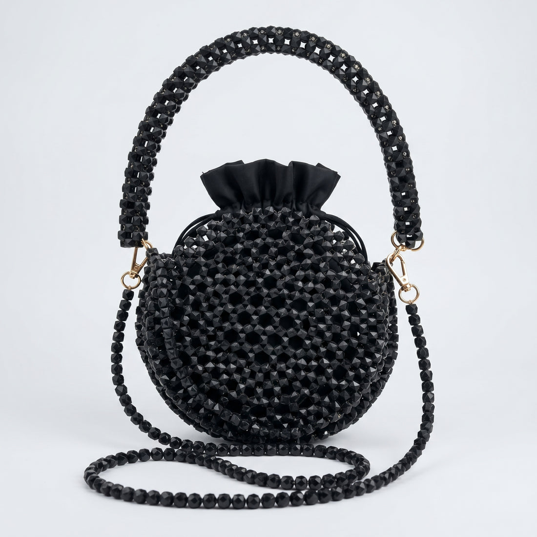 Rexsz Black Beaded Round Bag