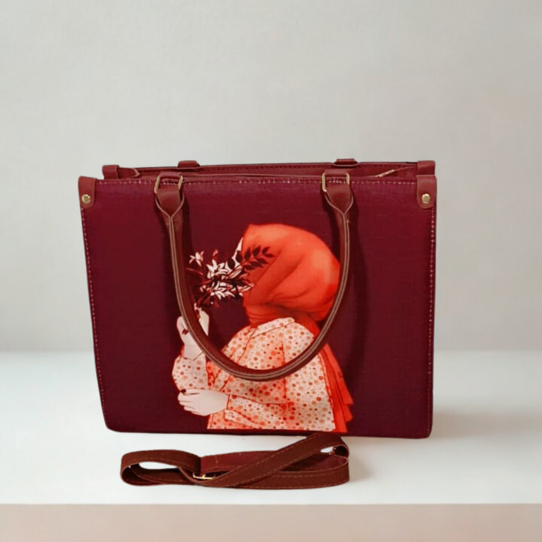 Hijabi Floral Tote Bag – Blue Canvas Purse for Women | Rexsz