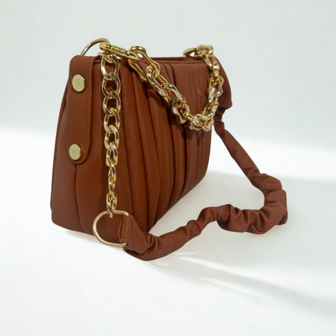 Ruched Shoulder Handbag – Vibrant Chain Crossbody Bag for Women | Rexsz