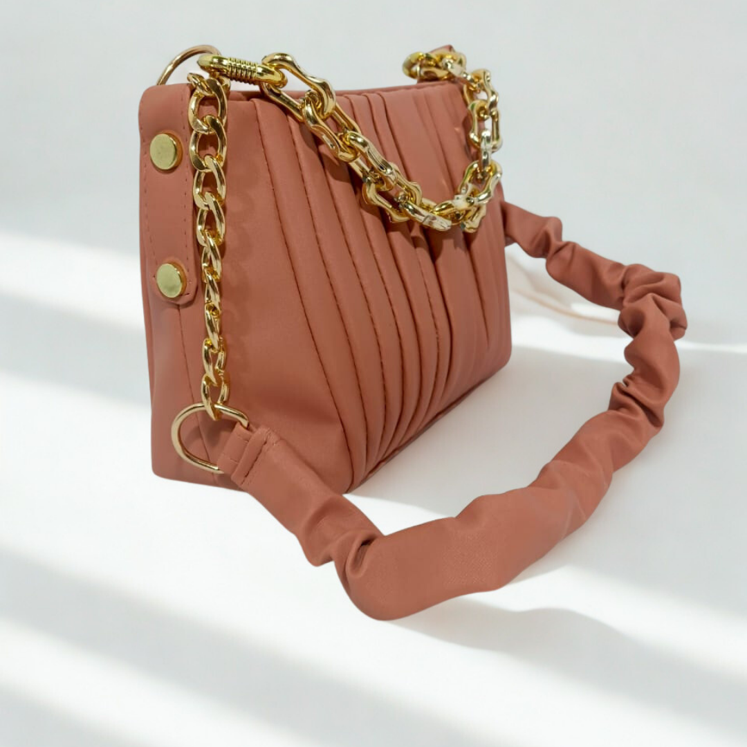 Ruched Shoulder Handbag – Vibrant Chain Crossbody Bag for Women | Rexsz