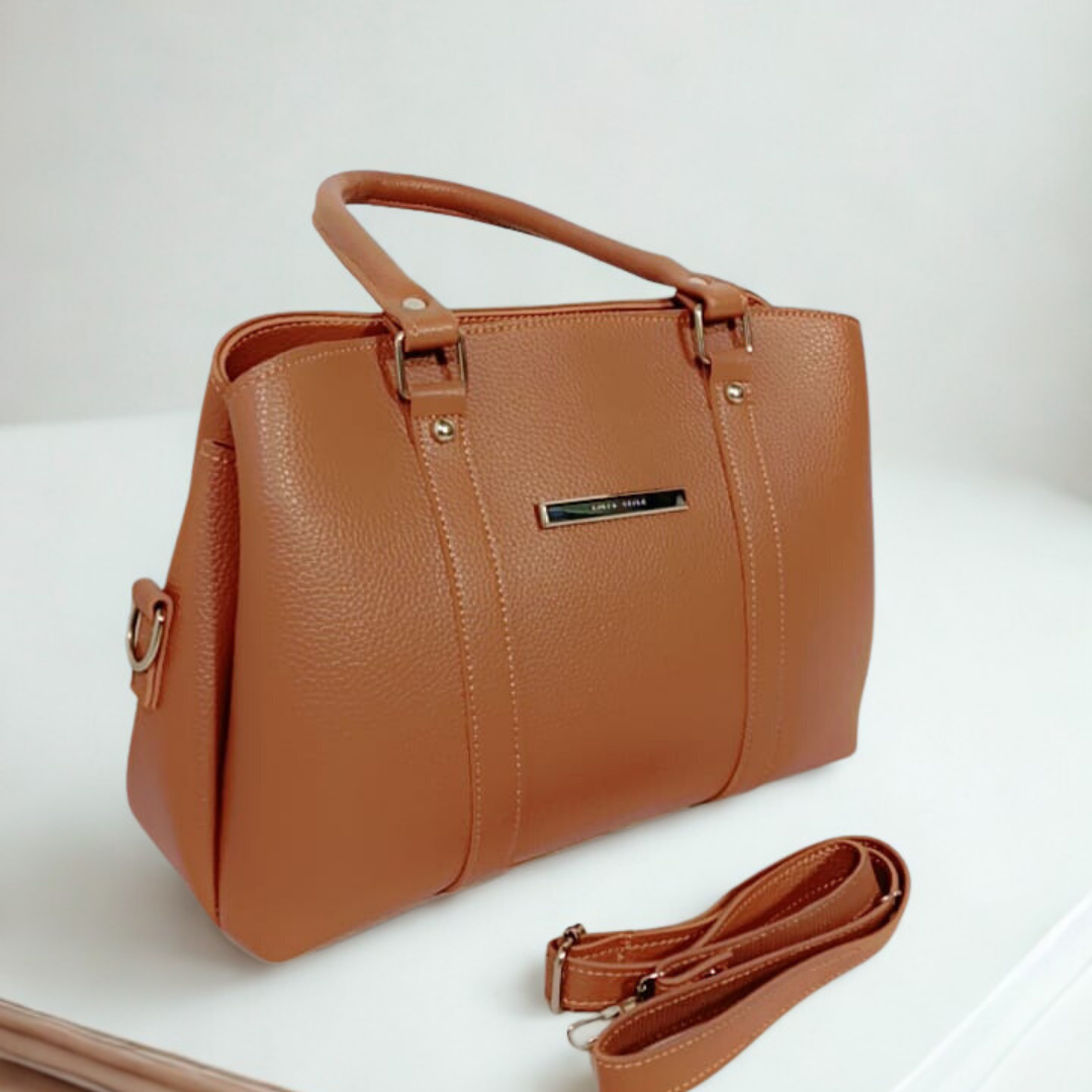 Tan Pebbled Leather Doctor Bag – Gold Accent Purse for Women | Rexsz