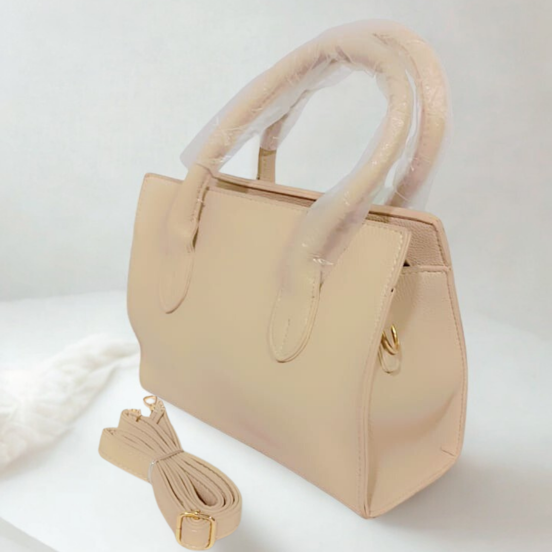 Beige Mini Satchel Bag – Gold Lock & Chain Purse for Women | Rexsz