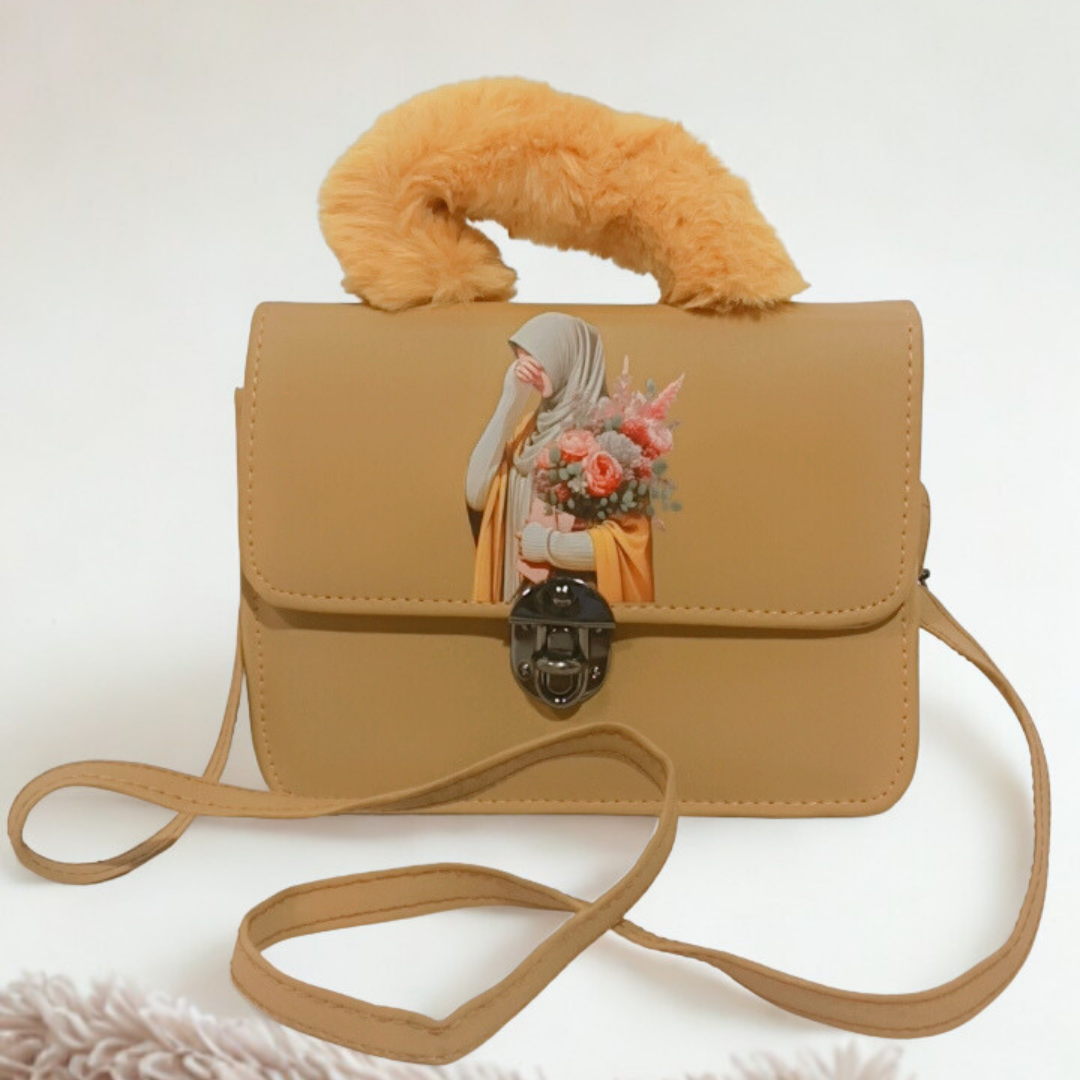 Modest Cartoon Girl Bag – Cute Hijabi Crossbody with Plush Handle | Rexsz