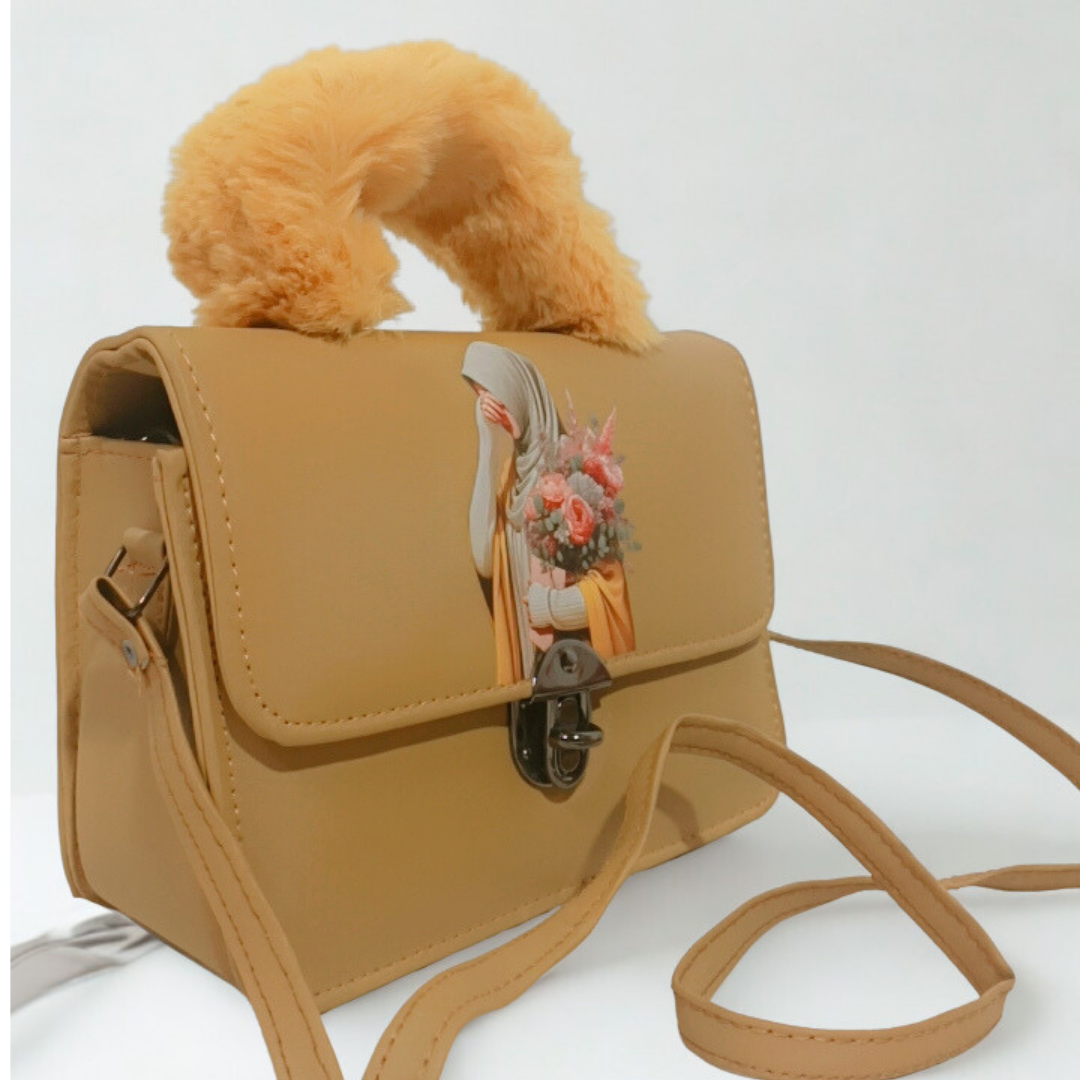 Modest Cartoon Girl Bag – Cute Hijabi Crossbody with Plush Handle | Rexsz