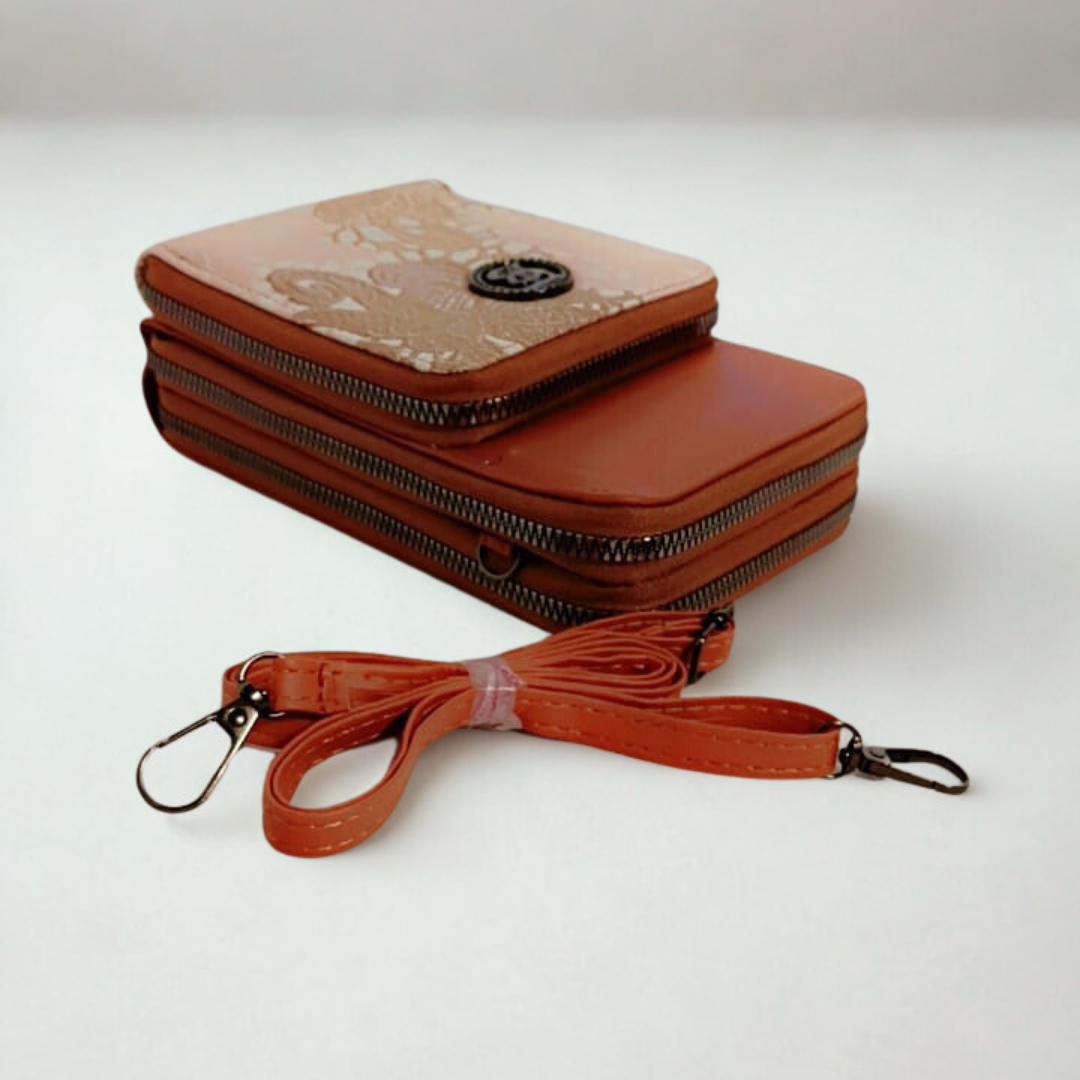 Two-Tone Lace Sling Bag – Gold Accent Phone Pouch | Rexsz