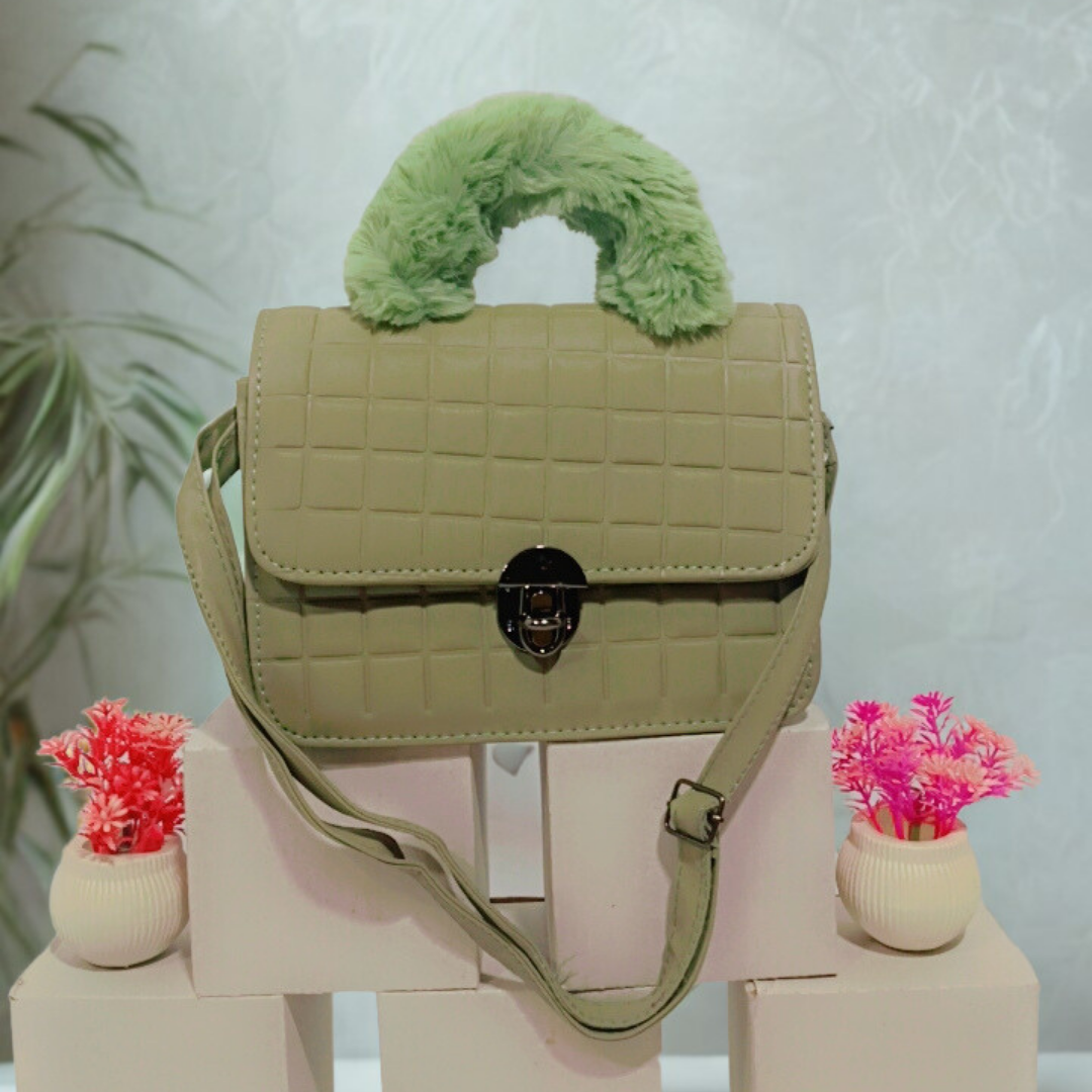 Cozy Fur Handle Crossbody Bag – Quilted Handbag for Women | Rexsz