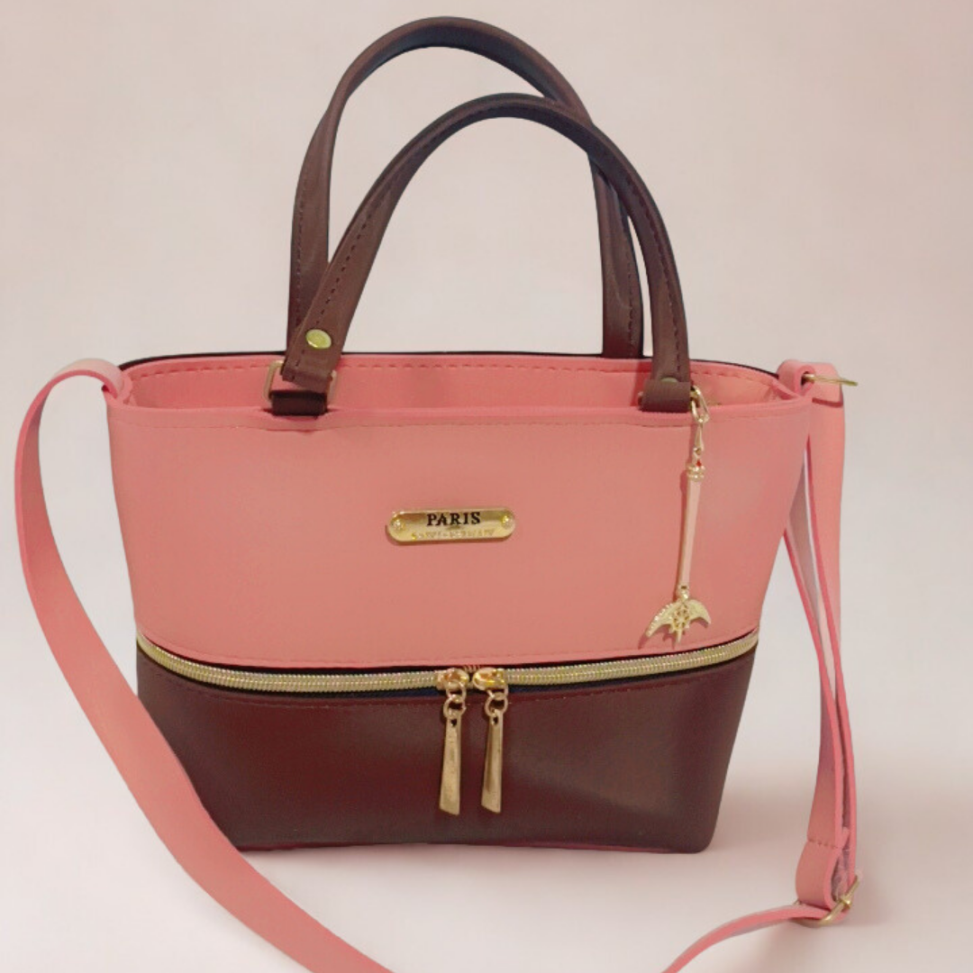 Pink Brown Zip Compartment Handbag – Elegant Multi Pocket Shoulder | Rexsz Bag | Rexsz