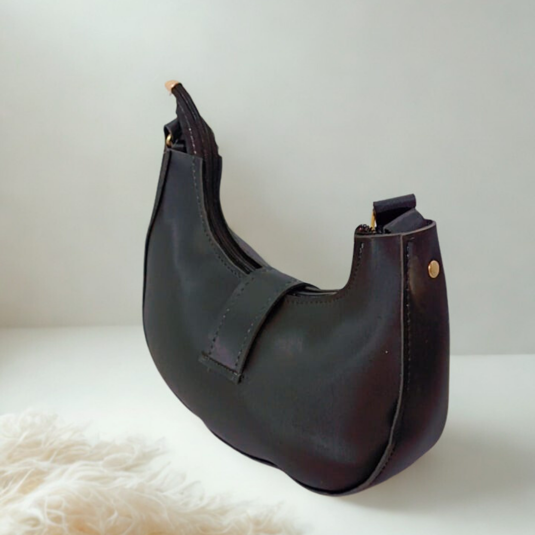 Black Matte Hobo Bag – Luxury Chain Accent Purse for Women | Rexsz