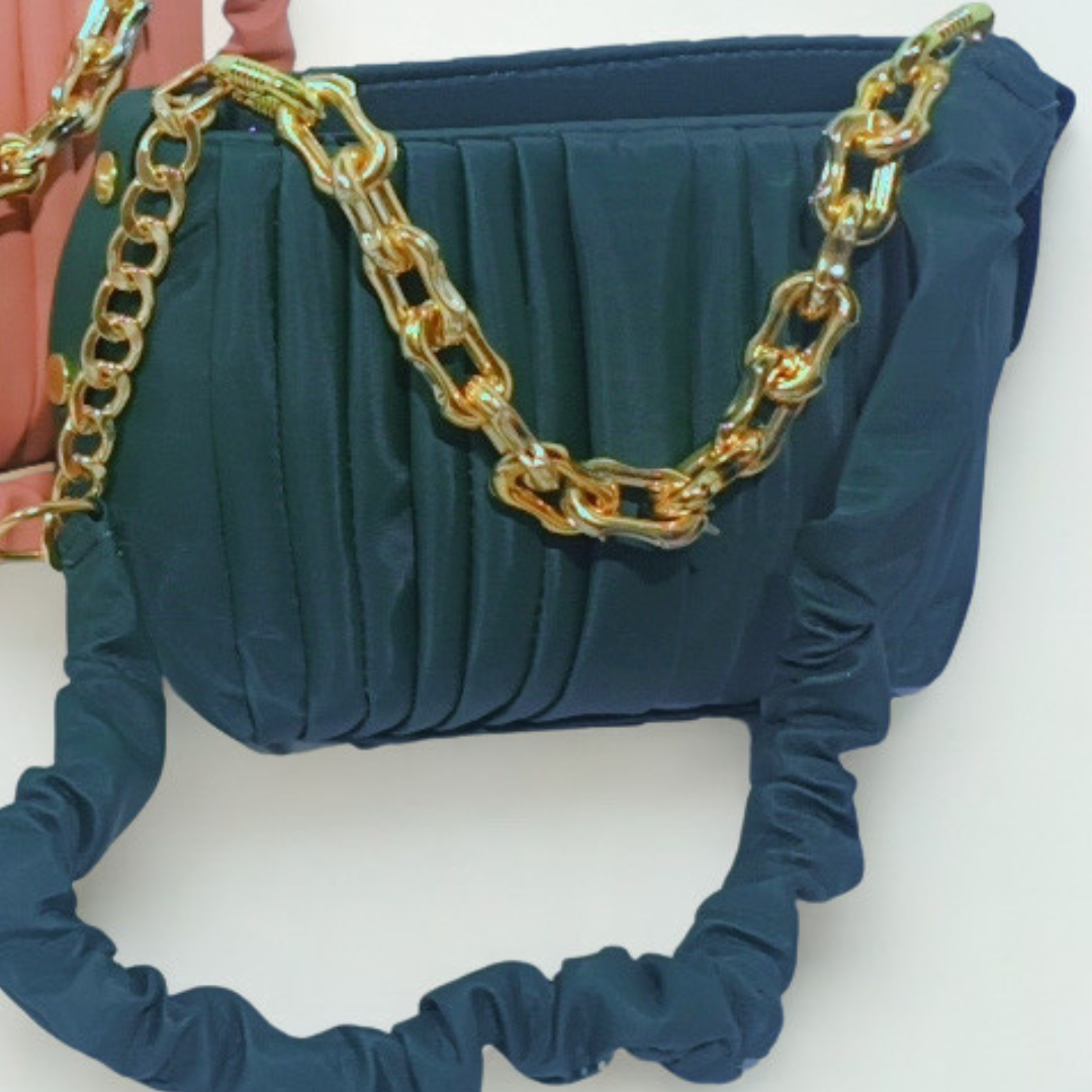 Ruched Shoulder Handbag – Vibrant Chain Crossbody Bag for Women | Rexsz