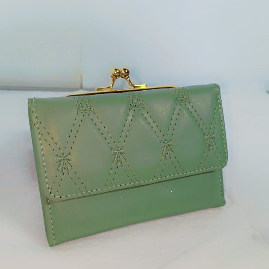 Sage Green Quilted Kiss-Lock Clutch with Gold Bow | Elegant Evening Handbag | Rexsz