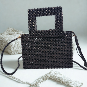 black beaded square bag